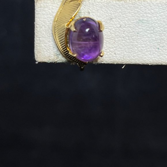 Vintage Sarah Coventry Gold Tone Amethyst Clip On Earrings (3070) - Picture 4 of 6